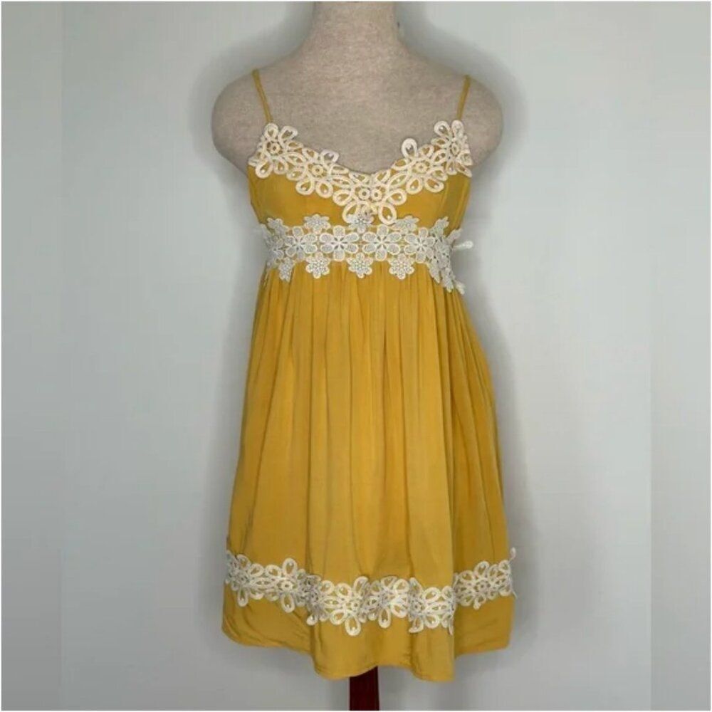 Zara Women's Embroidered Trim Spaghetti Strap Empire Waistline Mini Dress Size S